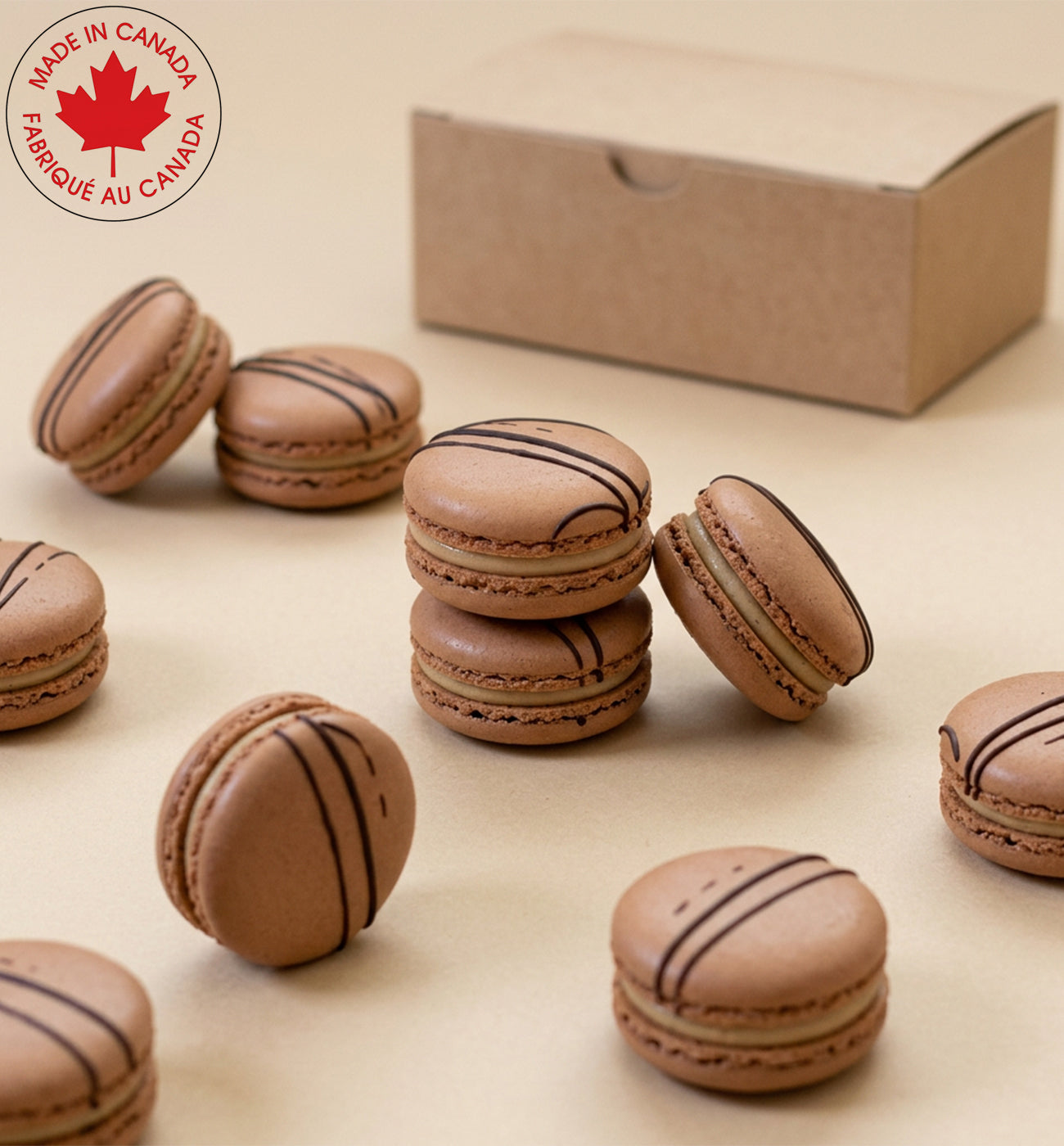 Chocolate Drizzle Macarons – Order Online Macaron Cookies