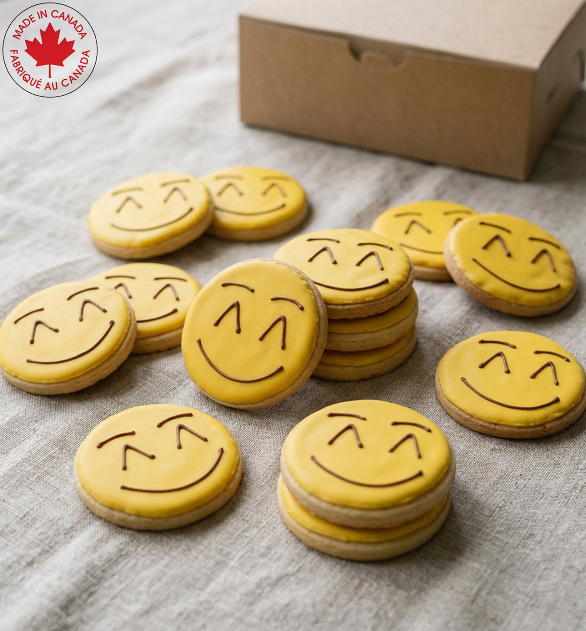 Cute Face Emoji Cookie Box | Canadian Hand-Made Shortbread | Fast Delivery