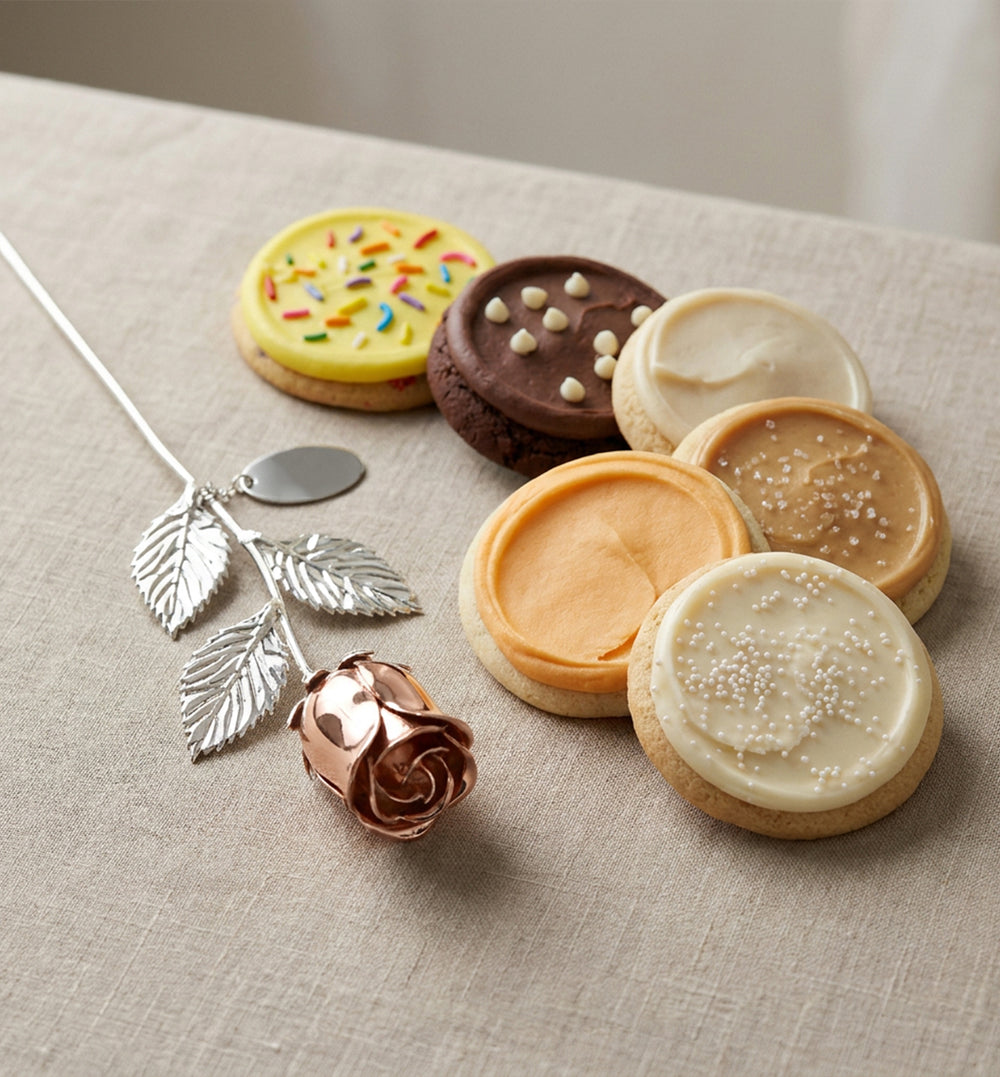 Metal Rose & Dozen Cookies Gift Set