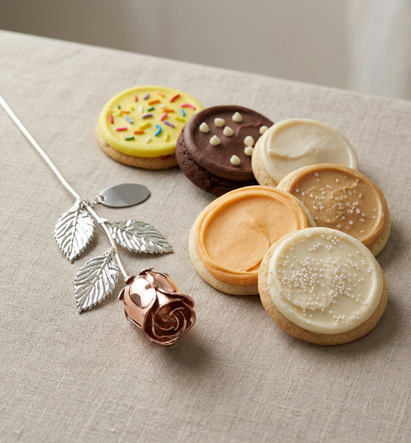 Metal Rose & Dozen Cookies Gift Set