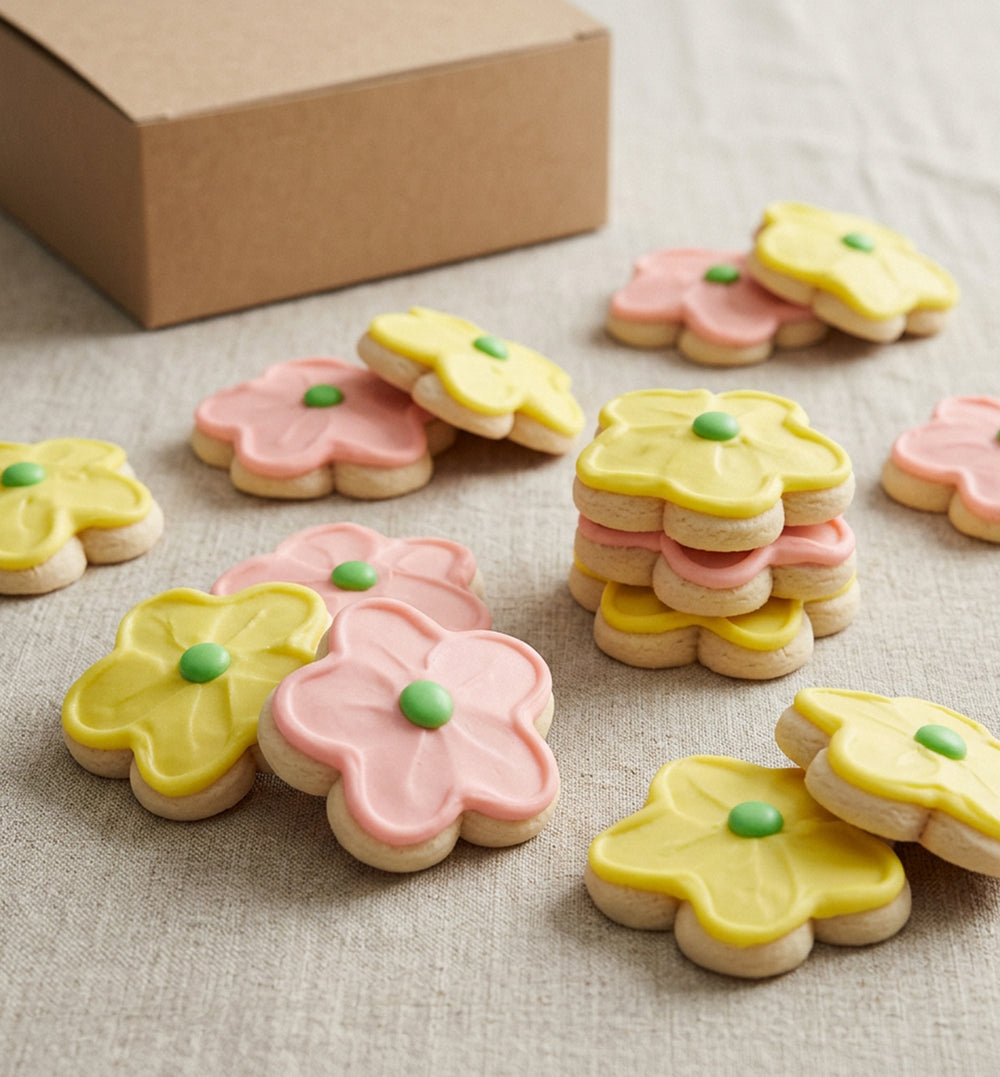 Pink and Yellow Frosted Flower Cookies