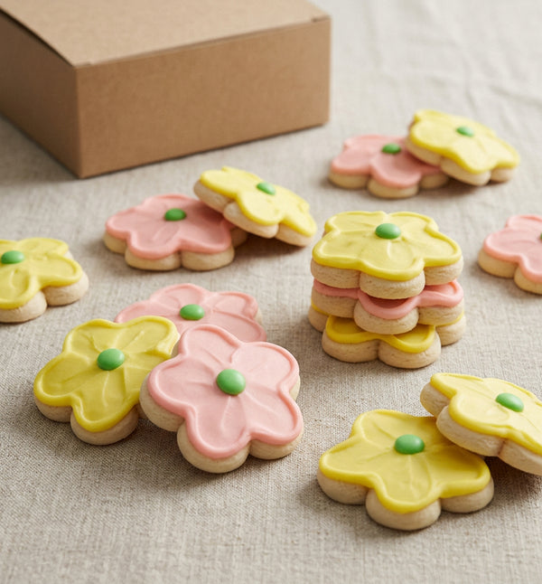 Pink and Yellow Frosted Flower Cookies
