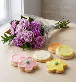 Purple Blooms Bouquet & Cookie Gift Set