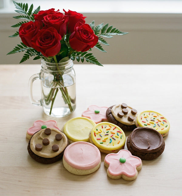 Red Roses in Mason Jar & Cookie Gift Set