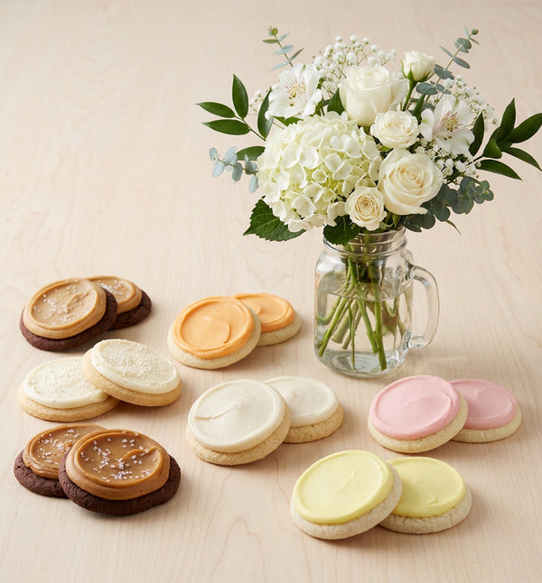 White Bliss Mason Jar Bouquet & Cookies