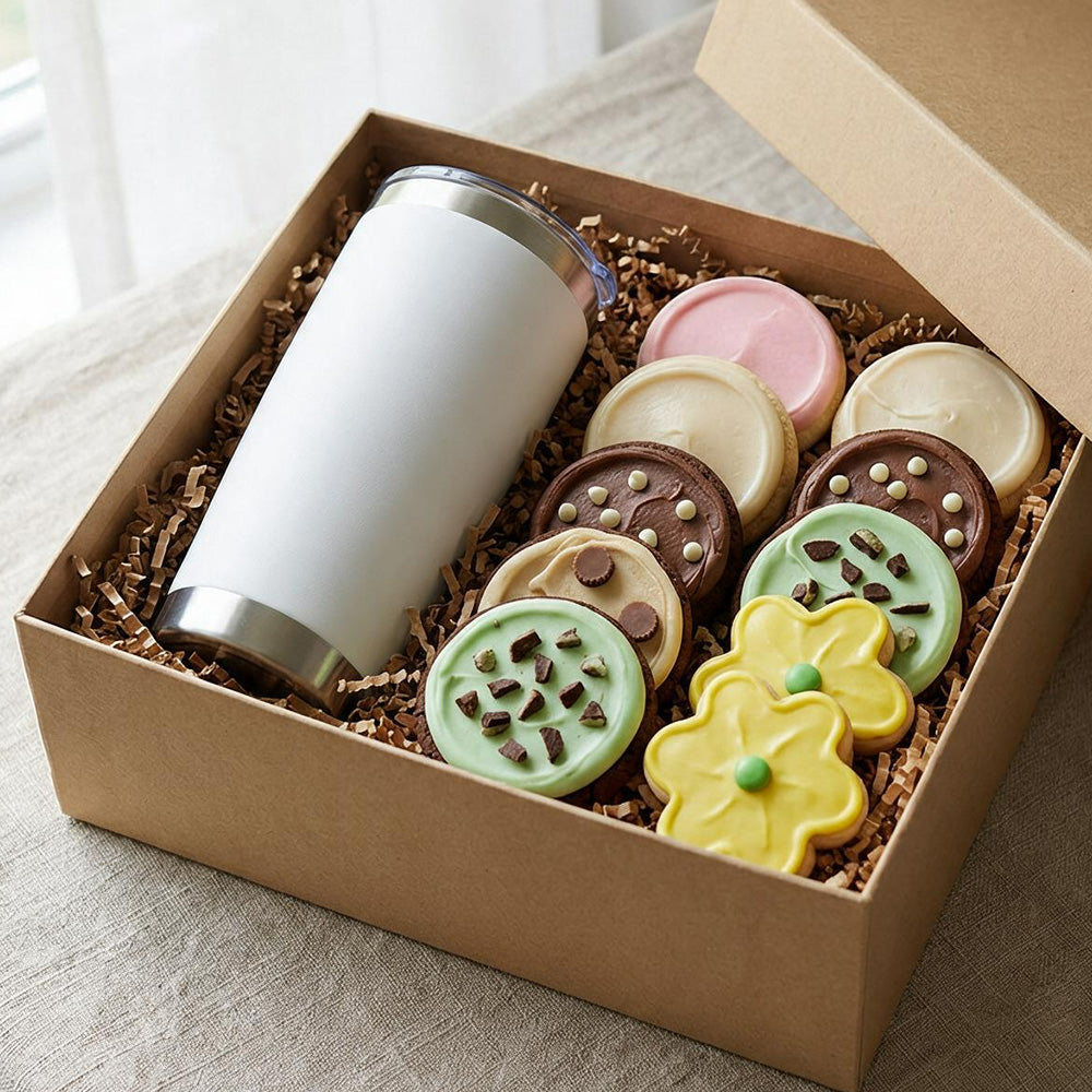White Coffee Tumbler & 12 Cookies Gift Set